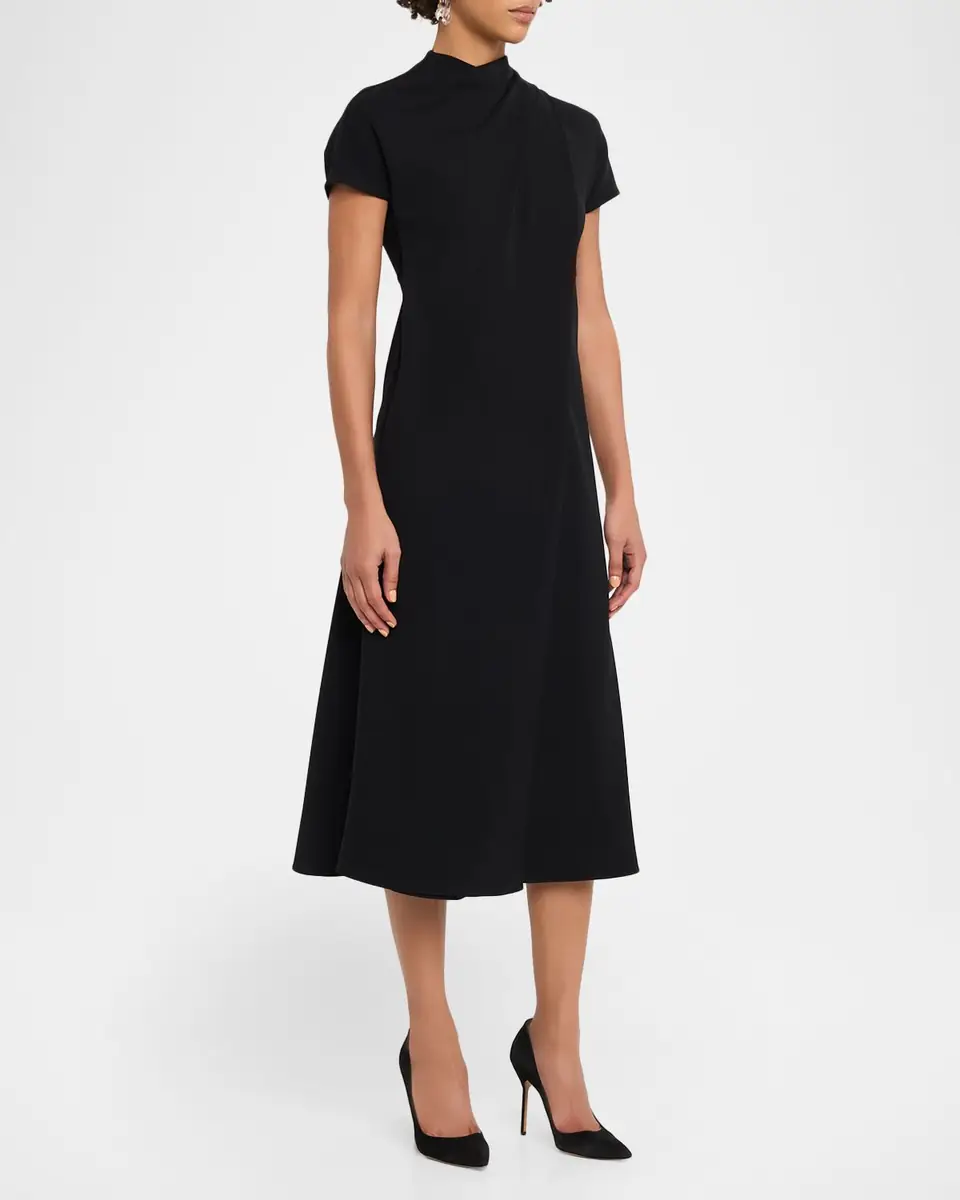 Emporio Armani Pleated Technical Cady Midi Dress | Thumbnail 4 Emporio Armani Pleated Technical Cady Midi Dress | Thumbnail 4