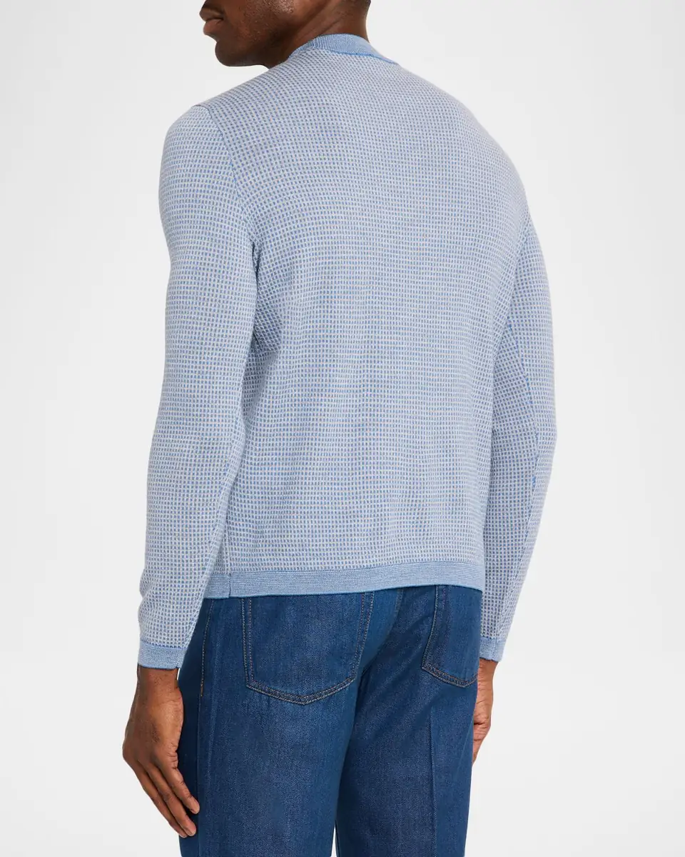 Emporio Armani Men's Wool Geometric Check Crewneck Sweater | Thumbnail 3