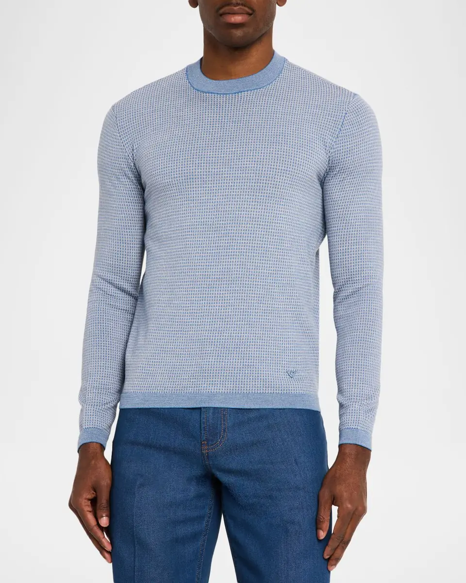 Emporio Armani Men's Wool Geometric Check Crewneck Sweater | Thumbnail 4