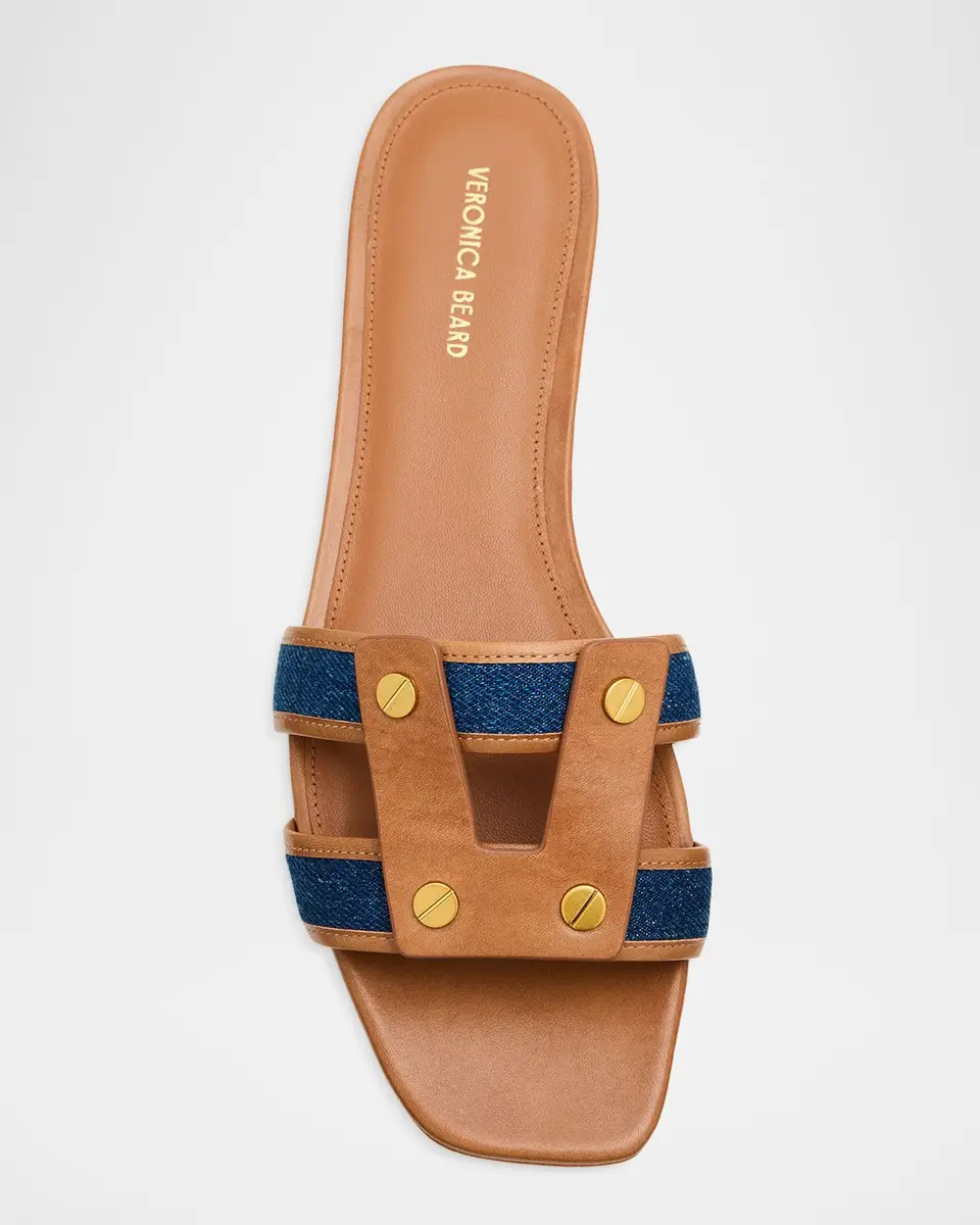 Veronica Beard Via Denim & Leather Slides | Thumbnail 5 Veronica Beard Via Denim & Leather Slides | Thumbnail 5