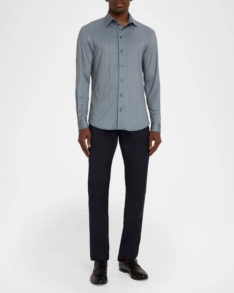 Emporio Armani Men's Polyester Stretch Micro-Geometric Sport Shirt | Thumbnail 2 Emporio Armani Men's Polyester Stretch Micro-Geometric Sport Shirt | Thumbnail 2