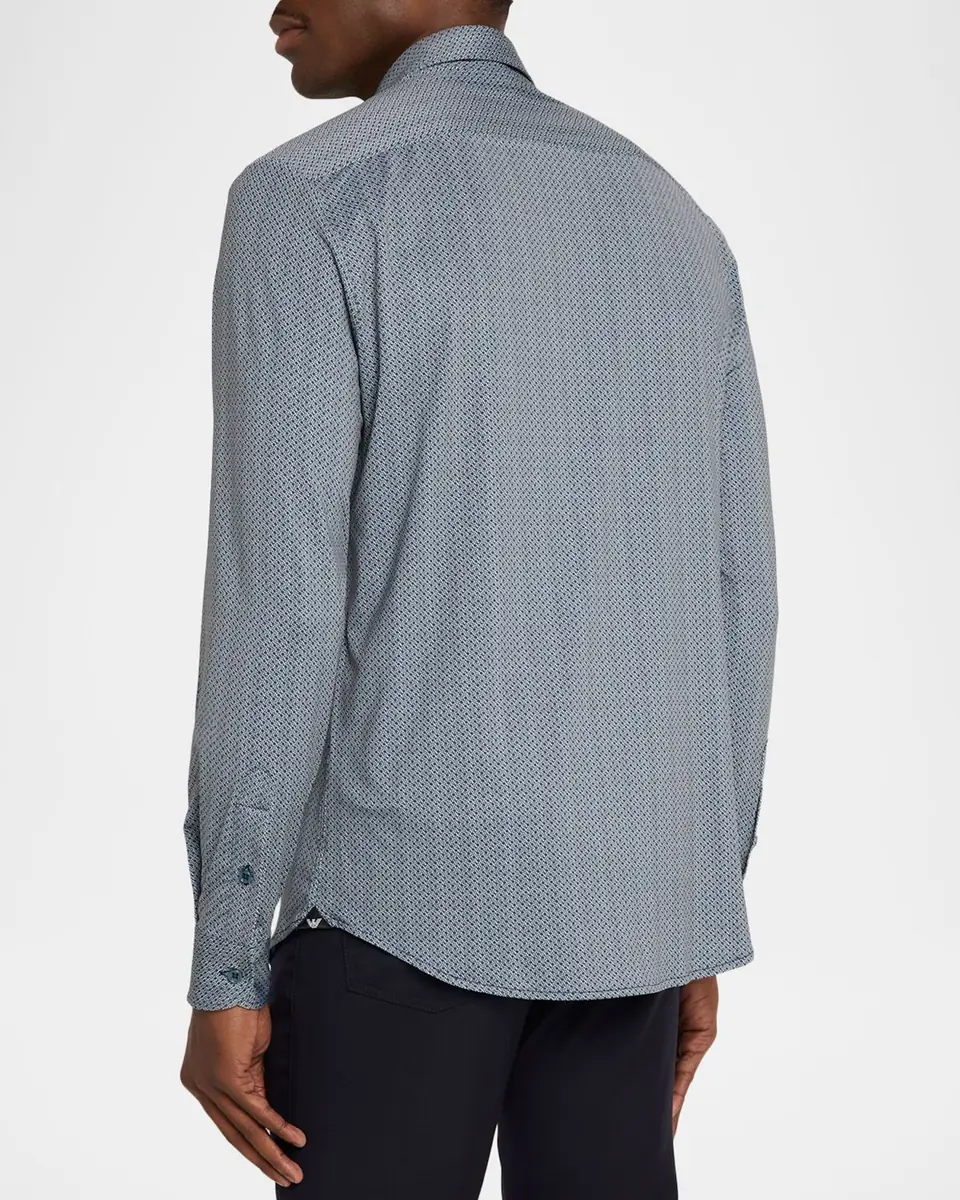 Emporio Armani Men's Polyester Stretch Micro-Geometric Sport Shirt | Thumbnail 3 Emporio Armani Men's Polyester Stretch Micro-Geometric Sport Shirt | Thumbnail 3