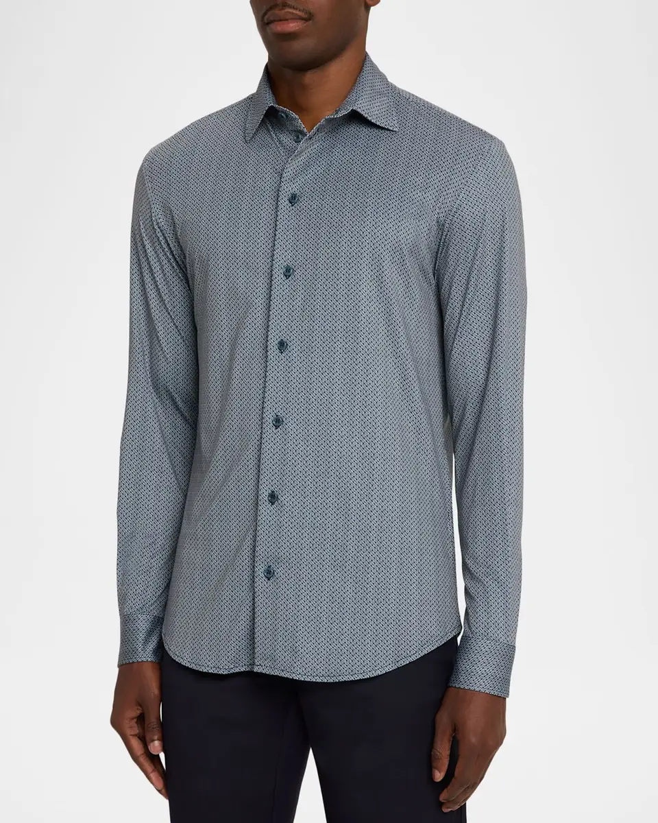 Emporio Armani Men's Polyester Stretch Micro-Geometric Sport Shirt | Thumbnail 4 Emporio Armani Men's Polyester Stretch Micro-Geometric Sport Shirt | Thumbnail 4