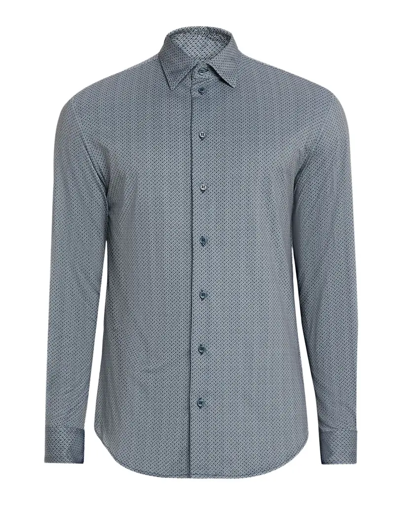 Emporio Armani Men's Polyester Stretch Micro-Geometric Sport Shirt | Image 1 Emporio Armani Men's Polyester Stretch Micro-Geometric Sport Shirt | Image 1