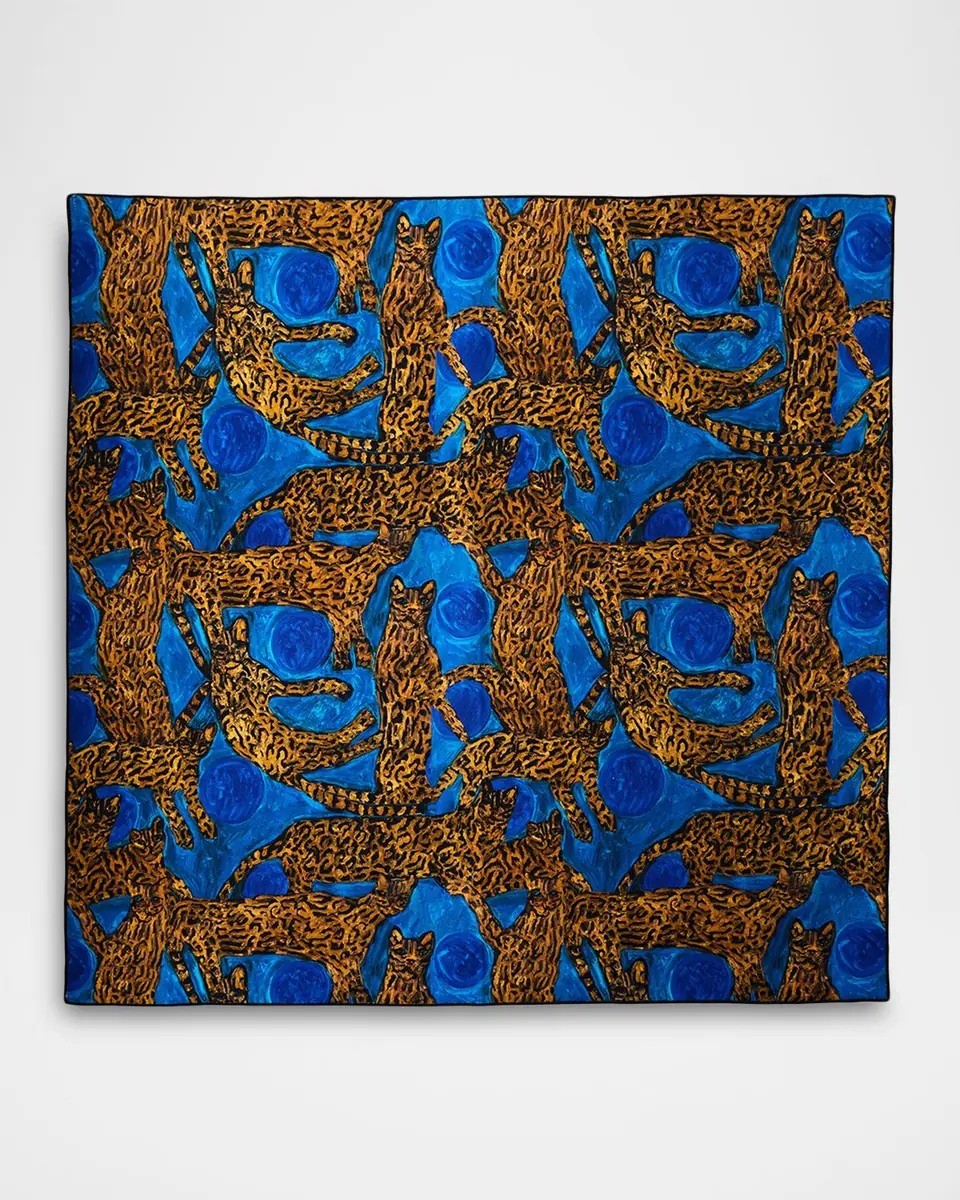 Hunt Slonem Blue Pearls & Ocelots Napkin | Thumbnail 2 Hunt Slonem Blue Pearls & Ocelots Napkin | Thumbnail 2