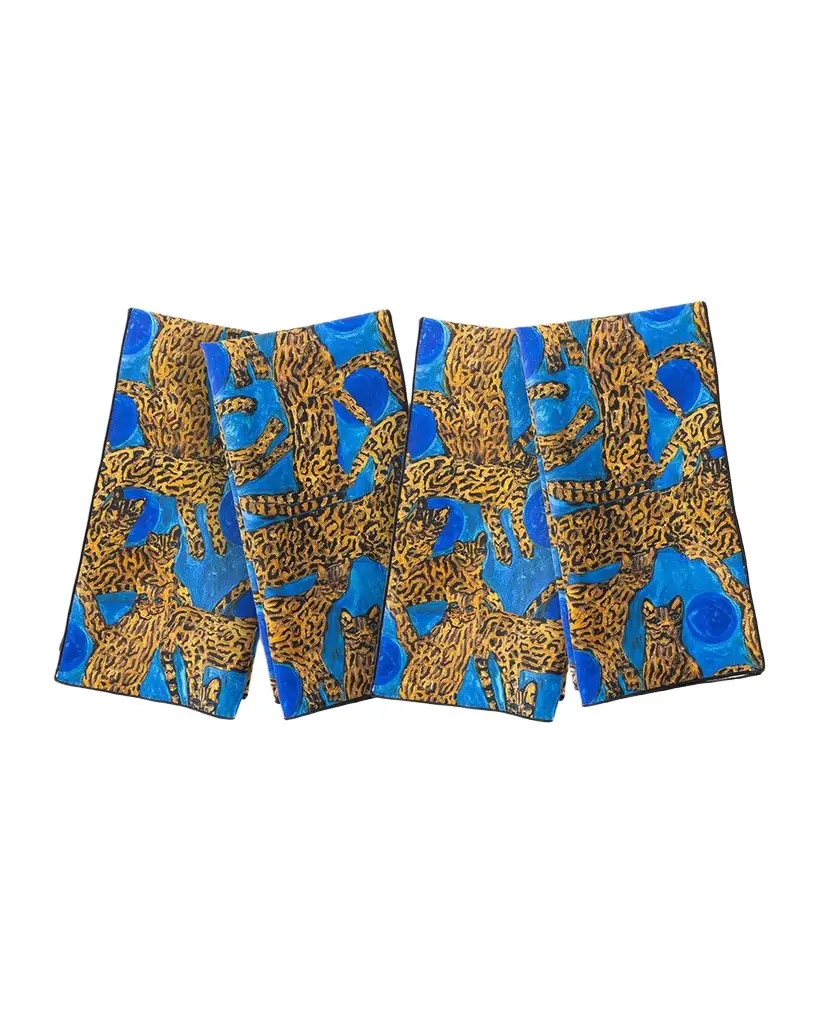 Hunt Slonem Blue Pearls & Ocelots Napkin