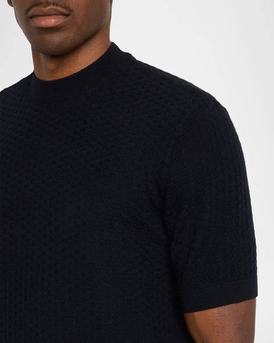 Emporio Armani Men's Wool Honeycomb Jacquard Short-Sleeve Sweater | Thumbnail 5 Emporio Armani Men's Wool Honeycomb Jacquard Short-Sleeve Sweater | Thumbnail 5