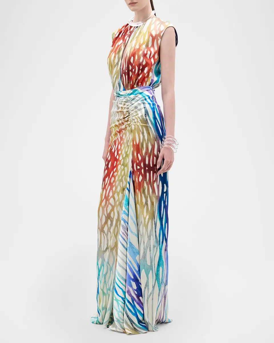 Silvia Tcherassi Samaira Coral Symphony Ruched Sleeveless Maxi Dress | Thumbnail 2 Silvia Tcherassi Samaira Coral Symphony Ruched Sleeveless Maxi Dress | Thumbnail 2