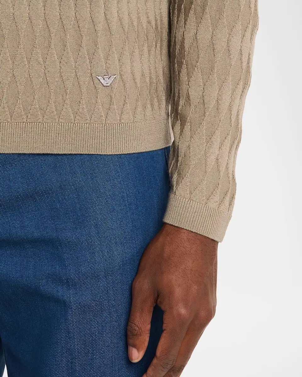 Emporio Armani Men's Wool Tonal Diamond-Pattern Crewneck Sweater | Thumbnail 5 Emporio Armani Men's Wool Tonal Diamond-Pattern Crewneck Sweater | Thumbnail 5