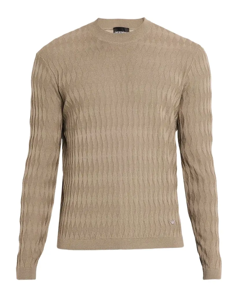 Emporio Armani Men's Wool Tonal Diamond-Pattern Crewneck Sweater | Image 1 Emporio Armani Men's Wool Tonal Diamond-Pattern Crewneck Sweater | Image 1