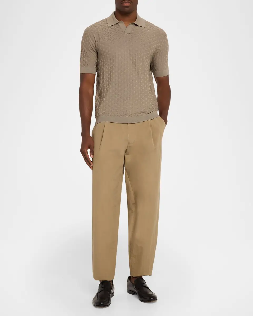 Emporio Armani Men's Wool Basketweave Jacquard Polo Sweater | Thumbnail 2 Emporio Armani Men's Wool Basketweave Jacquard Polo Sweater | Thumbnail 2