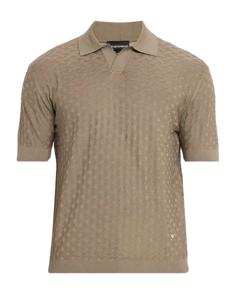 Emporio Armani Men's Wool Basketweave Jacquard Polo Sweater | Image 1 Emporio Armani Men's Wool Basketweave Jacquard Polo Sweater | Image 1