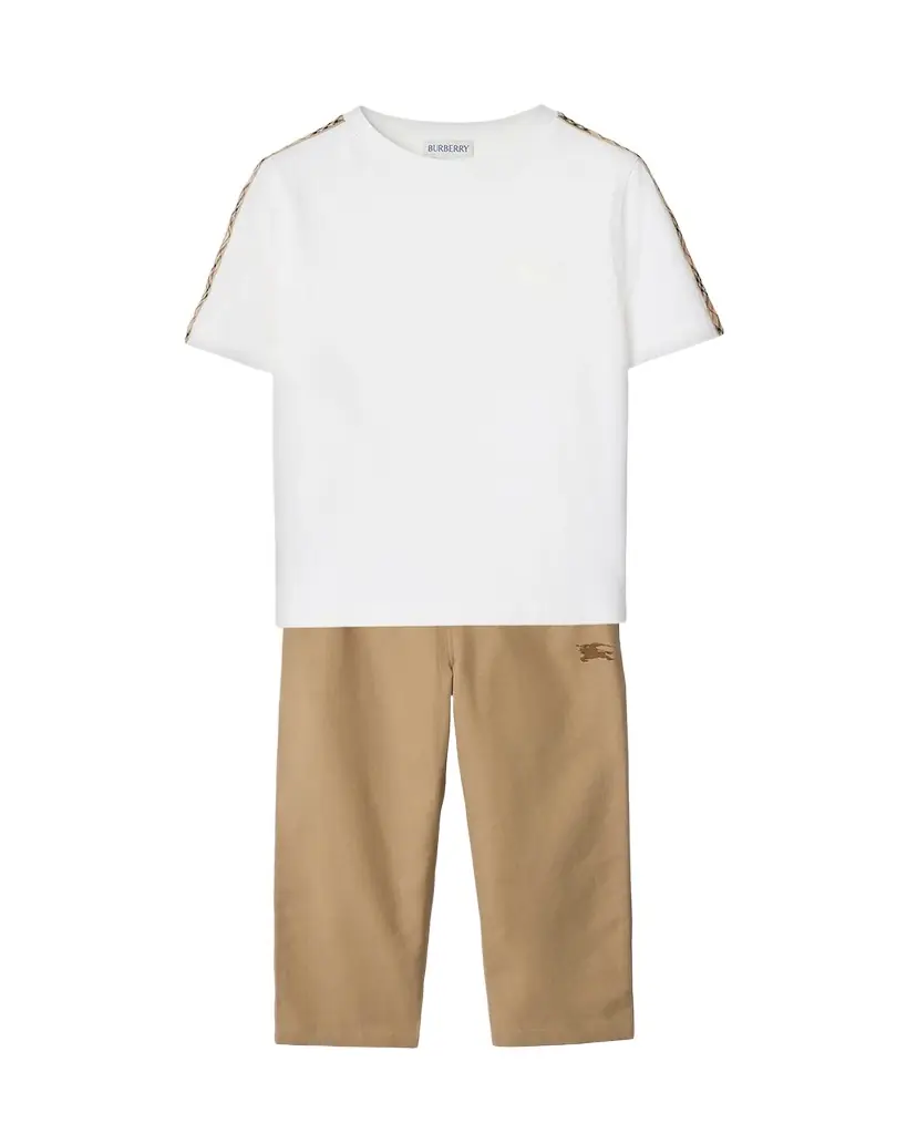 Kid's Check-Trim Cotton T-Shirt, Size 6M-2