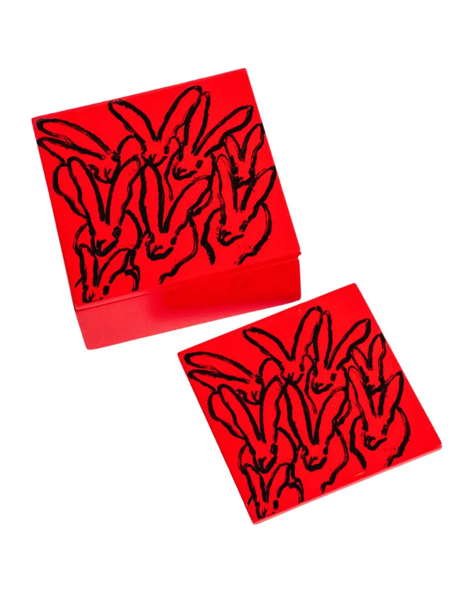 Hunt Slonem Red Rover Lacquered 5-Piece Coaster Box Set | Thumbnail 2 Hunt Slonem Red Rover Lacquered 5-Piece Coaster Box Set | Thumbnail 2