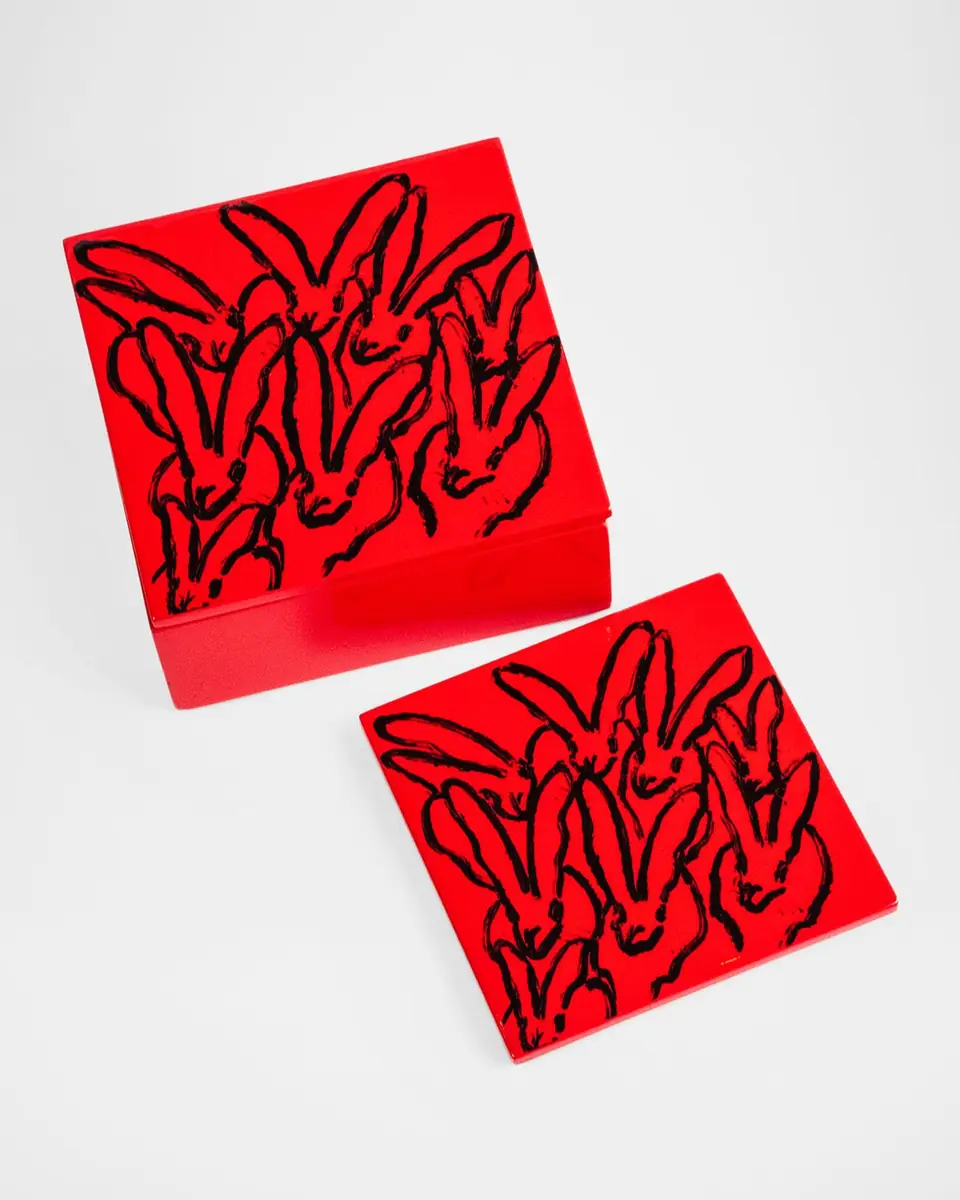 Hunt Slonem Red Rover Lacquered 5-Piece Coaster Box Set | Thumbnail 3 Hunt Slonem Red Rover Lacquered 5-Piece Coaster Box Set | Thumbnail 3
