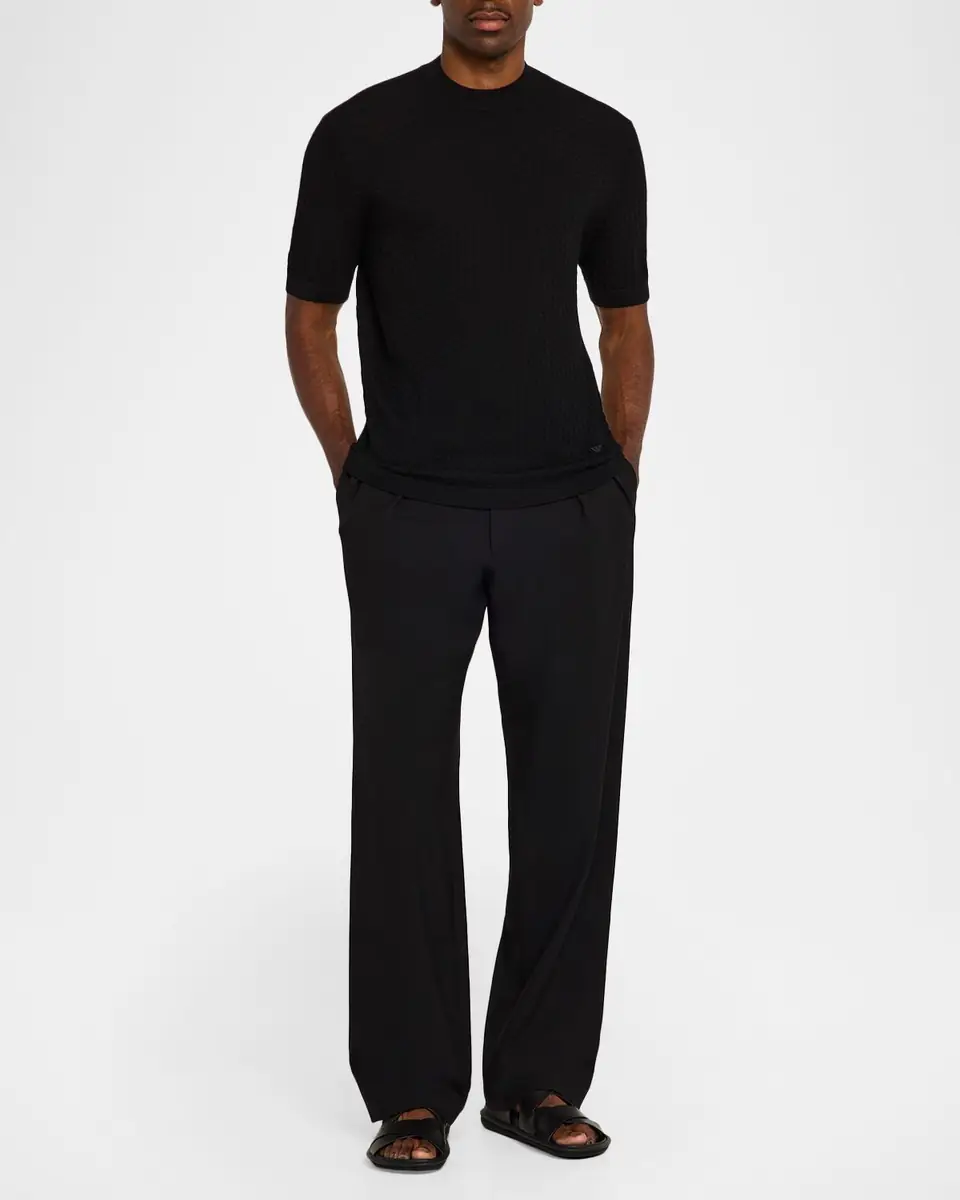 Emporio Armani Men's Wool Honeycomb Jacquard Short-Sleeve Sweater | Thumbnail 2