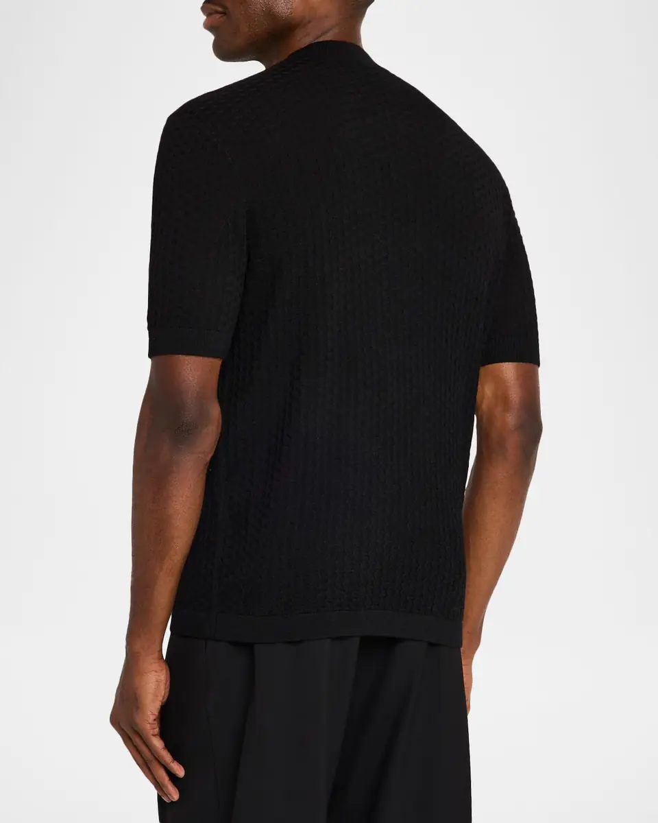 Emporio Armani Men's Wool Honeycomb Jacquard Short-Sleeve Sweater | Thumbnail 3