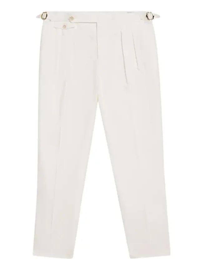 Men's Cotton Pleated Trousers with Waist Tabs