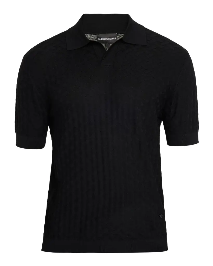 Emporio Armani Men's Wool Basketweave Knit Polo Sweater | Image 1 Emporio Armani Men's Wool Basketweave Knit Polo Sweater | Image 1