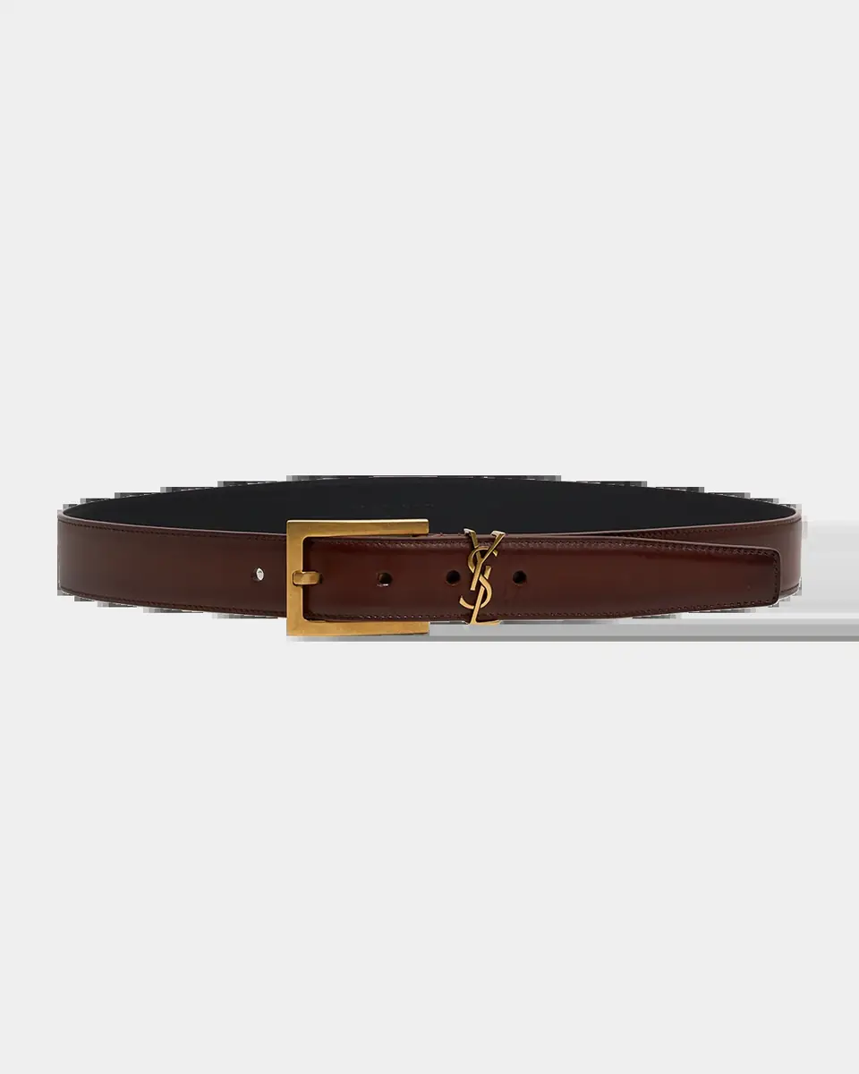 Saint Laurent Cassandre Aged-Effect Leather Belt | Thumbnail 2 Saint Laurent Cassandre Aged-Effect Leather Belt | Thumbnail 2