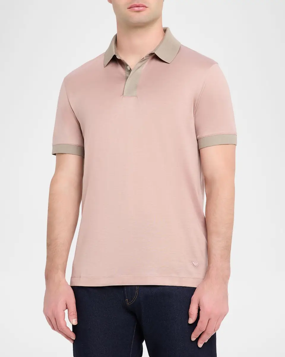 Emporio Armani Men's Lyocell and Cotton Contrast-Trim Polo Shirt | Thumbnail 3 Emporio Armani Men's Lyocell and Cotton Contrast-Trim Polo Shirt | Thumbnail 3