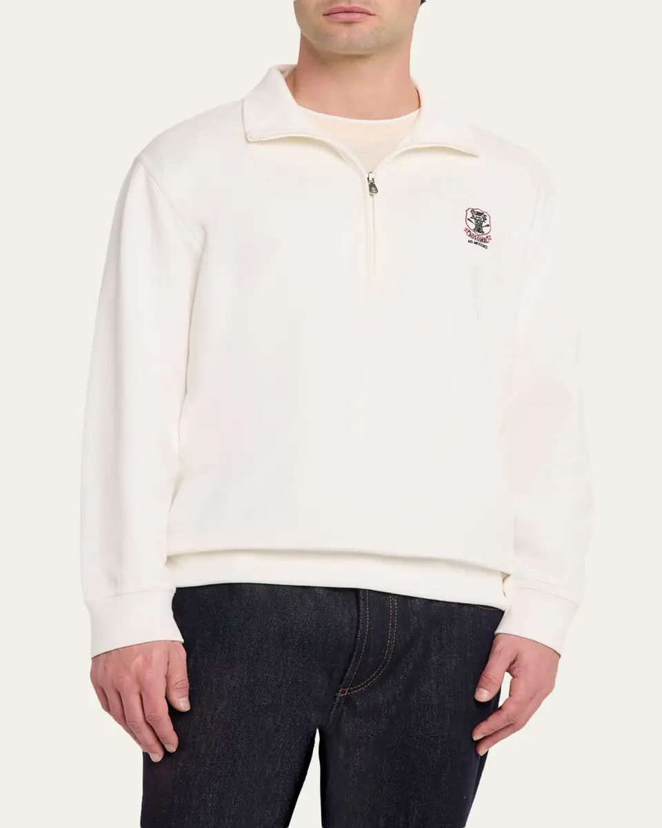 Brunello Cucinelli Men's Cotton-Blend Quarter-Zip Sweatshirt | Thumbnail 4 Brunello Cucinelli Men's Cotton-Blend Quarter-Zip Sweatshirt | Thumbnail 4