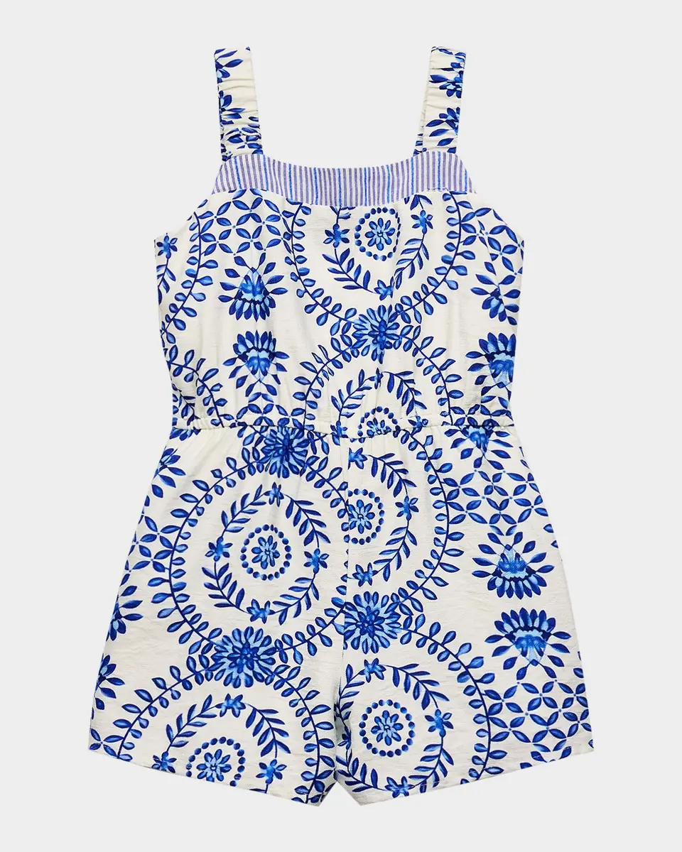 Hannah Banana Girl's Mosaic-Print Romper, Size 4-14 | Thumbnail 2 Hannah Banana Girl's Mosaic-Print Romper, Size 4-14 | Thumbnail 2