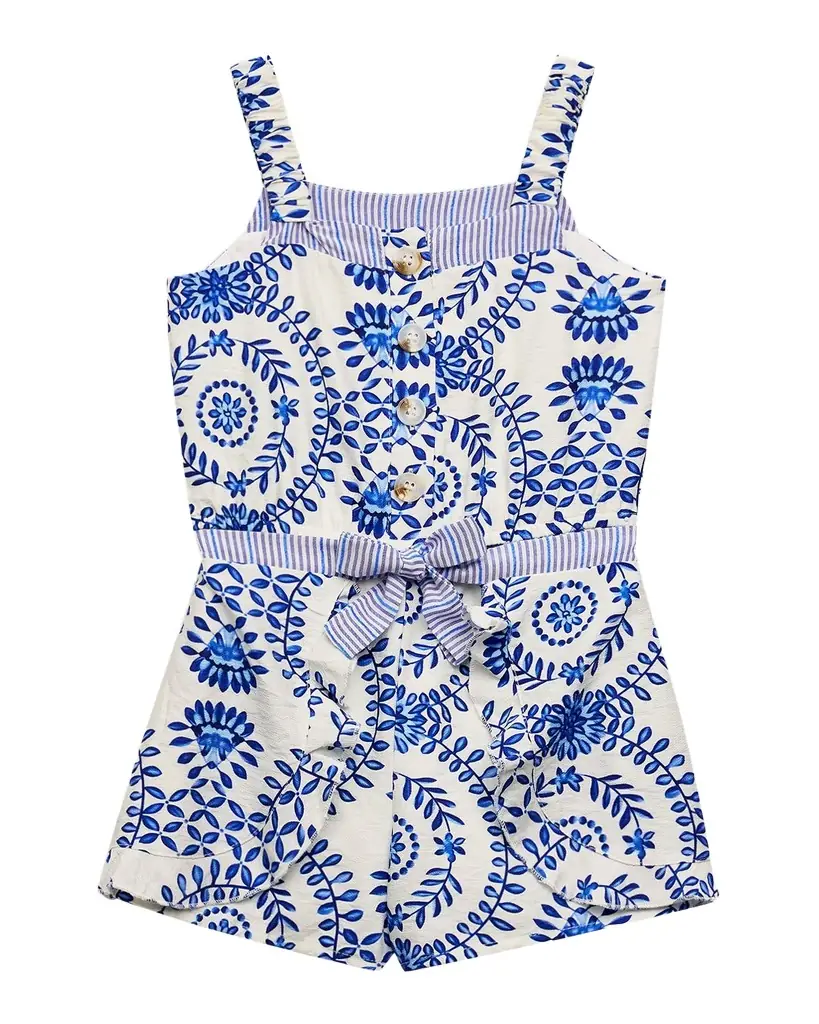 Hannah Banana Girl 's Mosaic-Print Romper, Size 4-14 | Image 1 Hannah Banana Girl 's Mosaic-Print Romper, Size 4-14 | Image 1