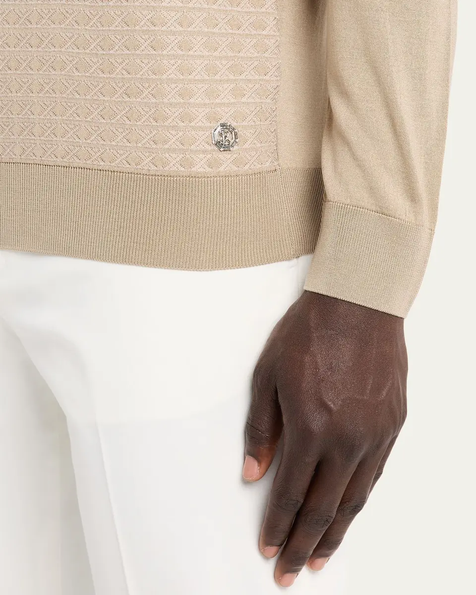Stefano Ricci Men's Silk and Cotton Chain Link Polo Sweater | Thumbnail 5 Stefano Ricci Men's Silk and Cotton Chain Link Polo Sweater | Thumbnail 5