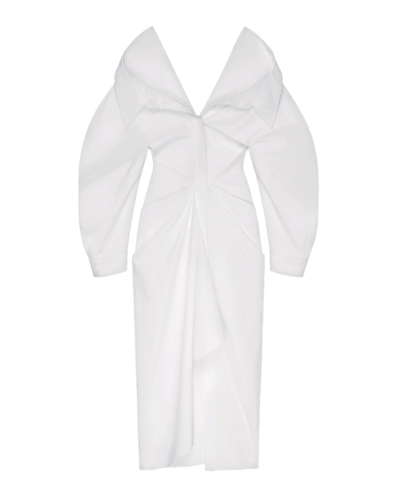 Slashed Draped Cotton Poplin Maxi Shirtdress