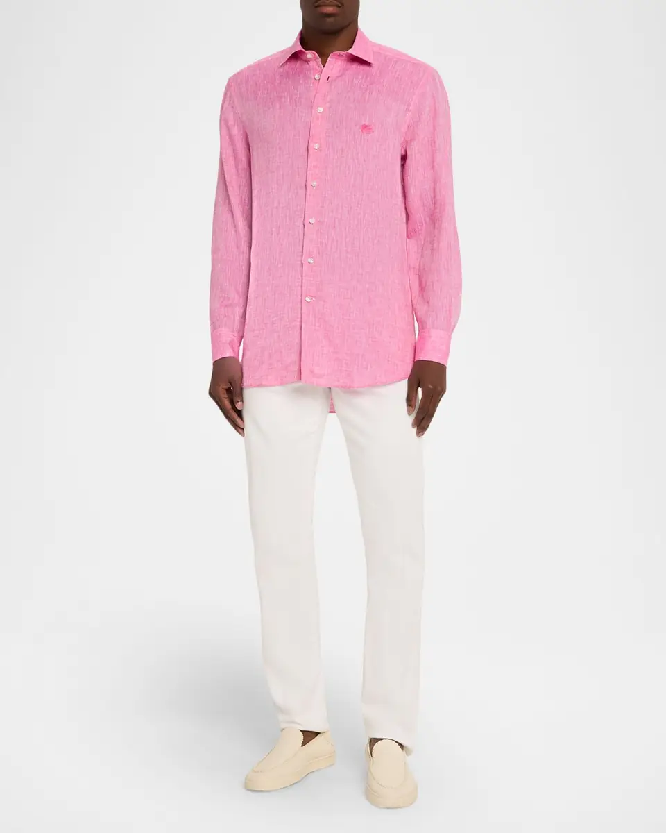 Etro Men's Pegaso Linen Roma-Fit Shirt | Thumbnail 2 Etro Men's Pegaso Linen Roma-Fit Shirt | Thumbnail 2