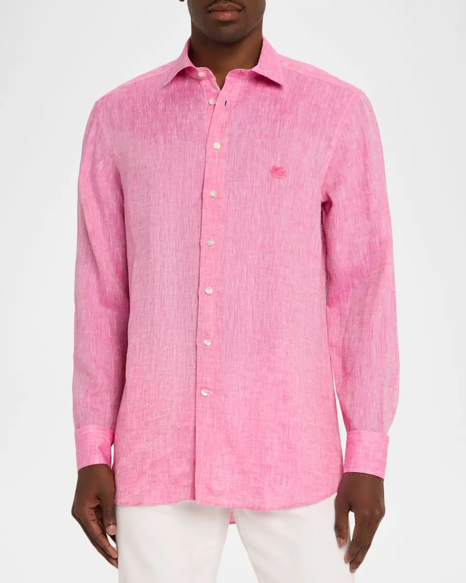 Etro Men's Pegaso Linen Roma-Fit Shirt | Thumbnail 4 Etro Men's Pegaso Linen Roma-Fit Shirt | Thumbnail 4