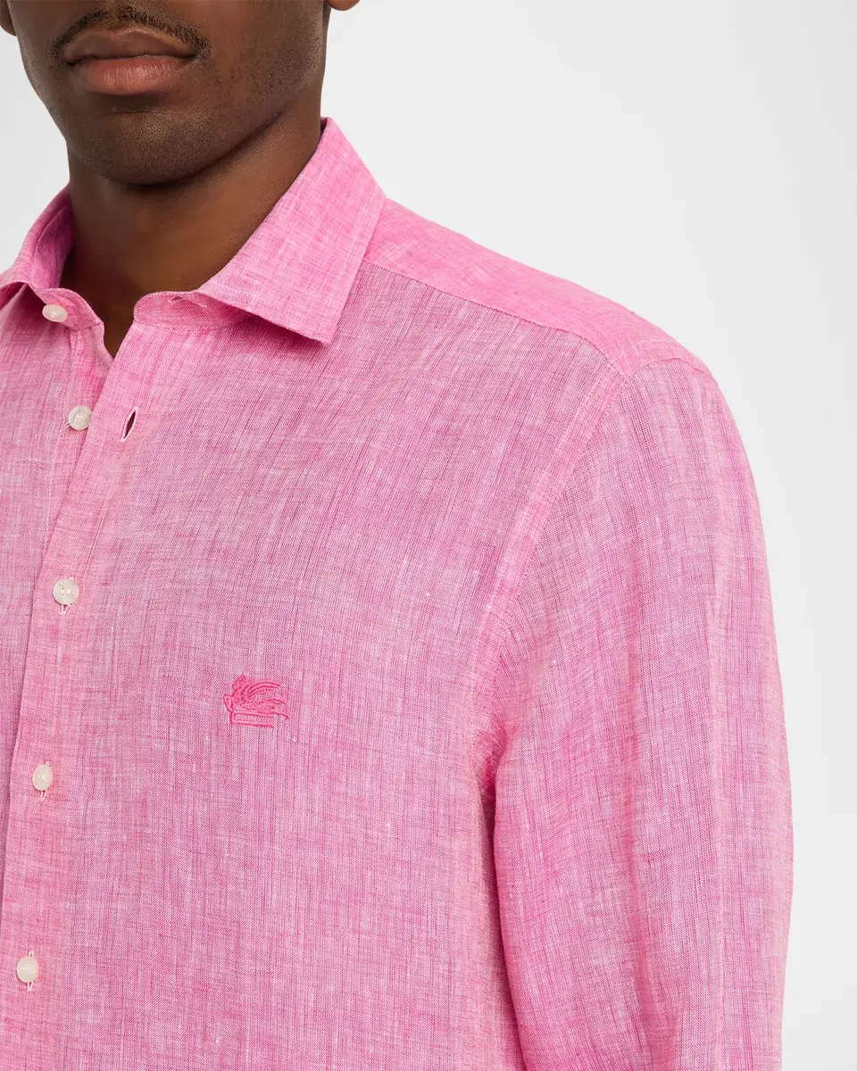 Etro Men's Pegaso Linen Roma-Fit Shirt | Thumbnail 5 Etro Men's Pegaso Linen Roma-Fit Shirt | Thumbnail 5