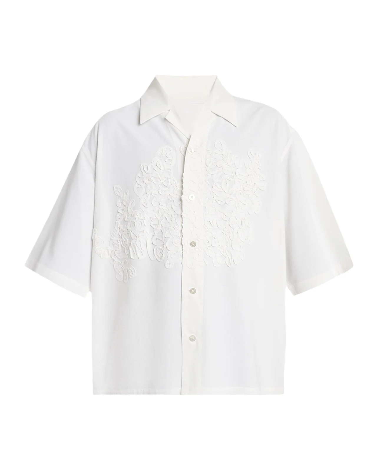 Homme Plissé Issey Miyake Men's Floral Applique Polyester Short-Sleeve Shirt