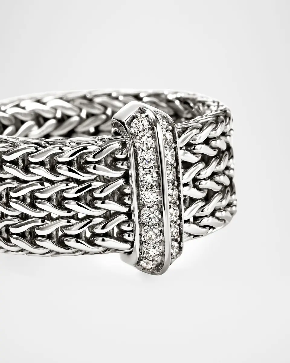 John Hardy Icon Link Sterling Silver and Diamond Bar Ring, 9mm | Thumbnail 5