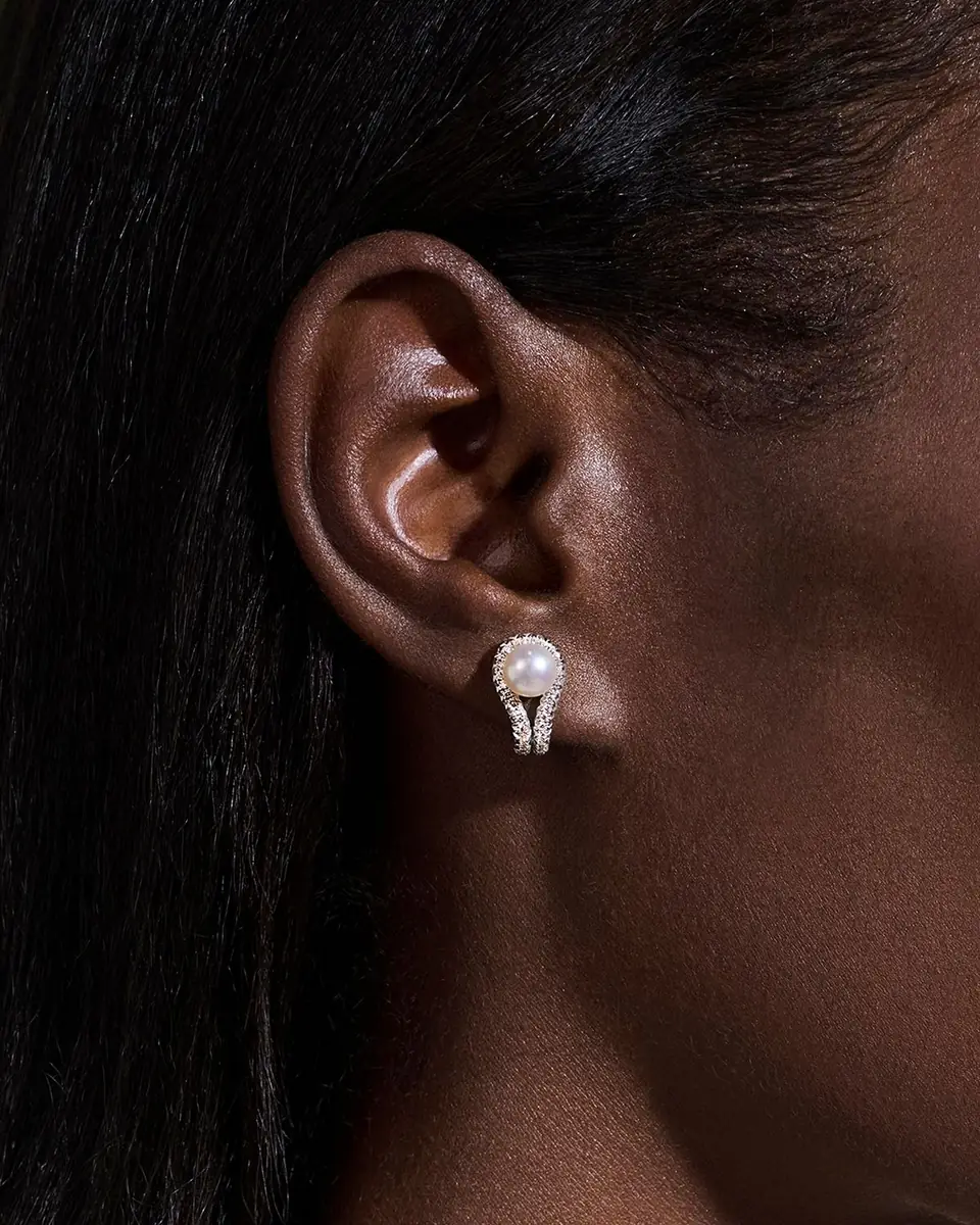 John Hardy Sterling Silver Surf Earrings with Diamonds and Pearls | Thumbnail 2