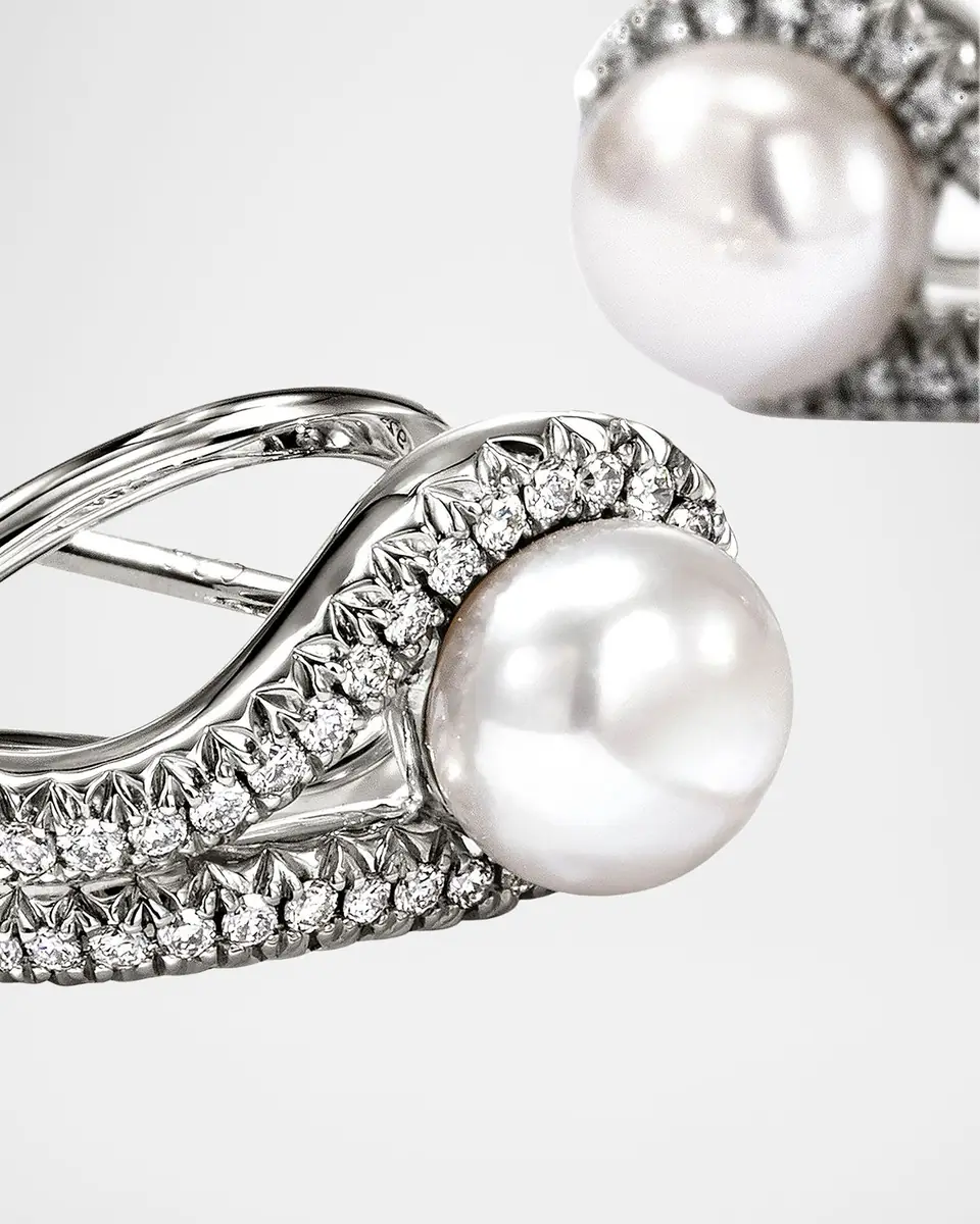 John Hardy Sterling Silver Surf Earrings with Diamonds and Pearls | Thumbnail 4