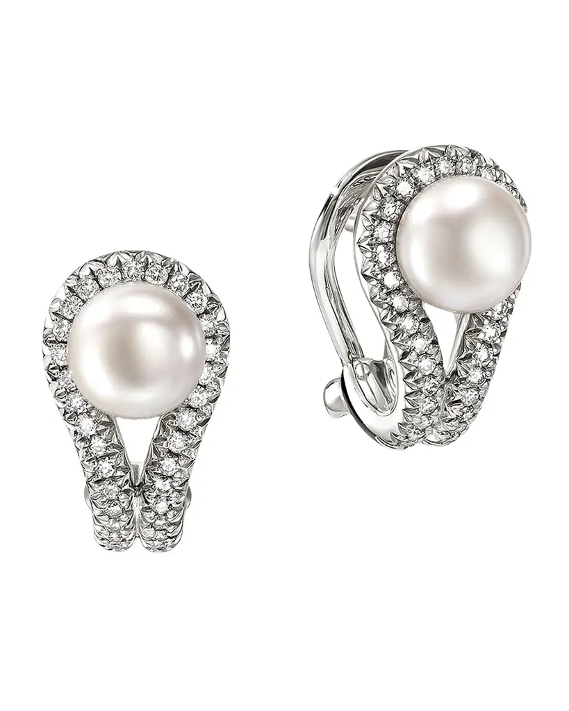John Hardy Sterling Silver Surf Earrings with Diamonds and Pearls | Image 1 John Hardy Sterling Silver Surf Earrings with Diamonds and Pearls | Image 1