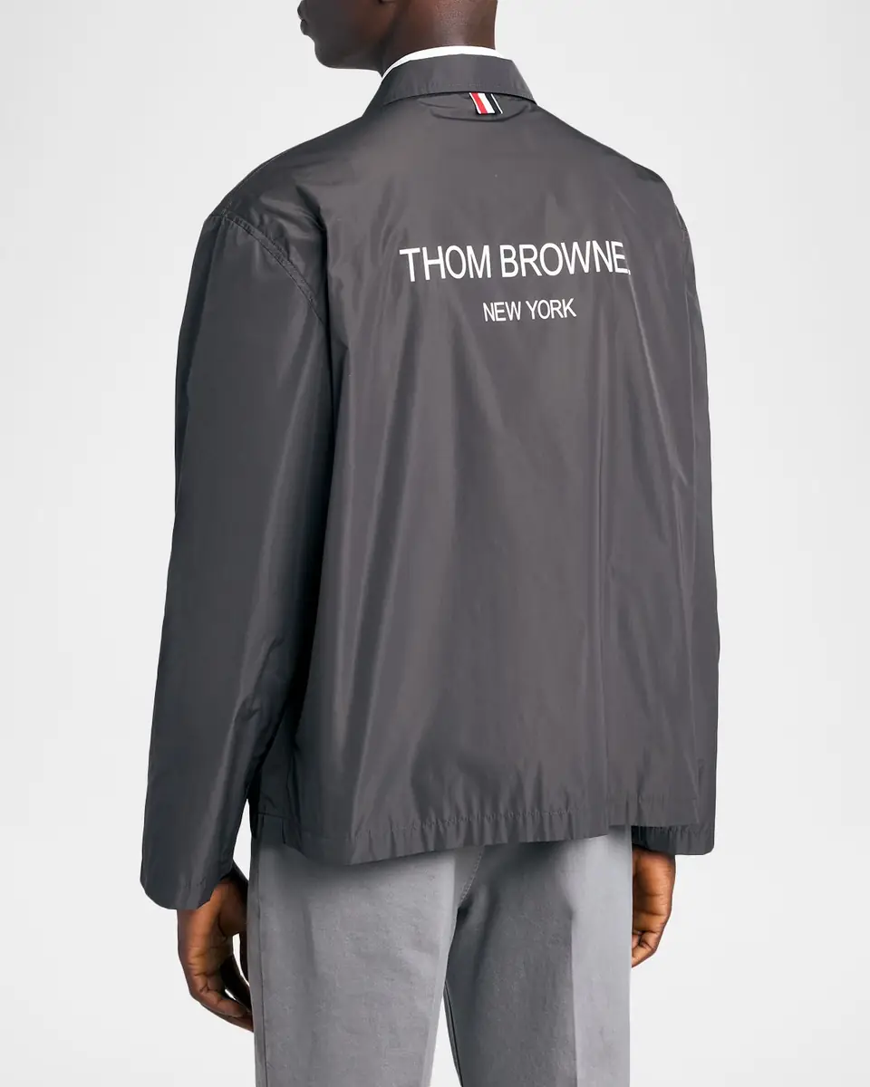 Thom Browne Men's Packable Logo-Print Shirt Jacket | Thumbnail 3 Thom Browne Men's Packable Logo-Print Shirt Jacket | Thumbnail 3