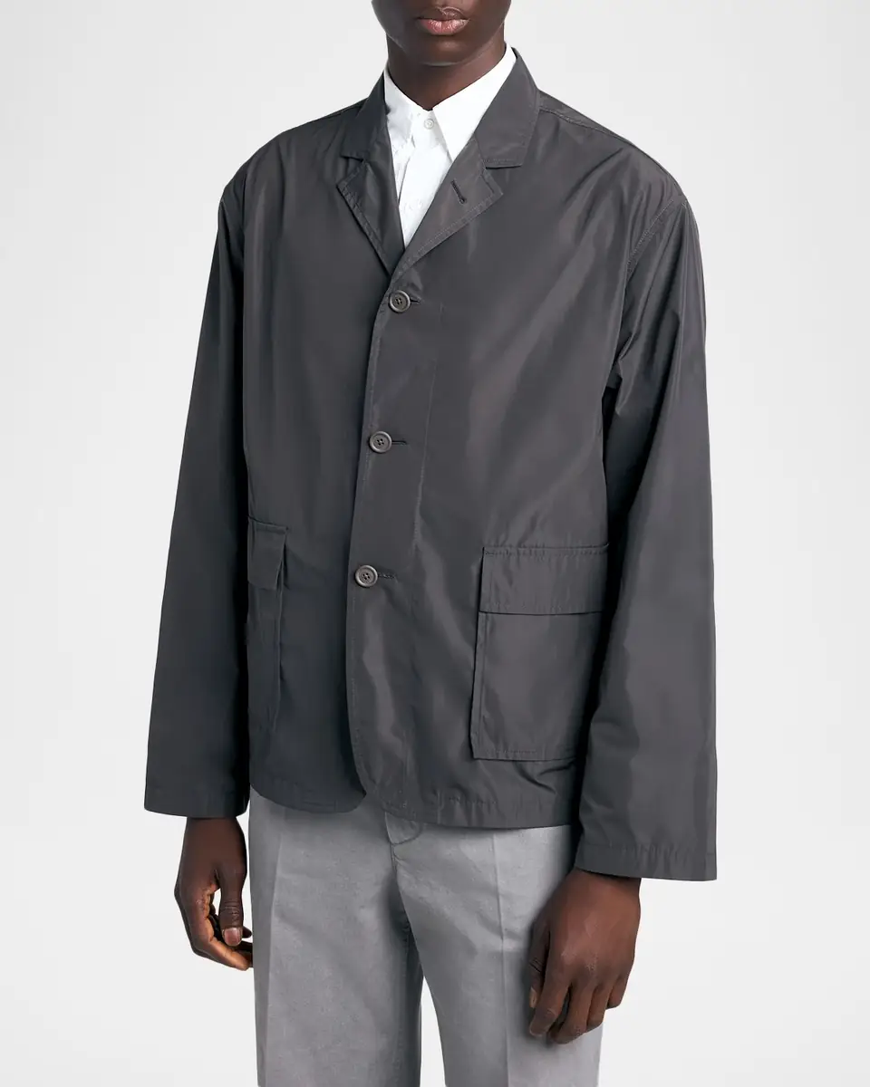 Thom Browne Men's Packable Logo-Print Shirt Jacket | Thumbnail 4 Thom Browne Men's Packable Logo-Print Shirt Jacket | Thumbnail 4