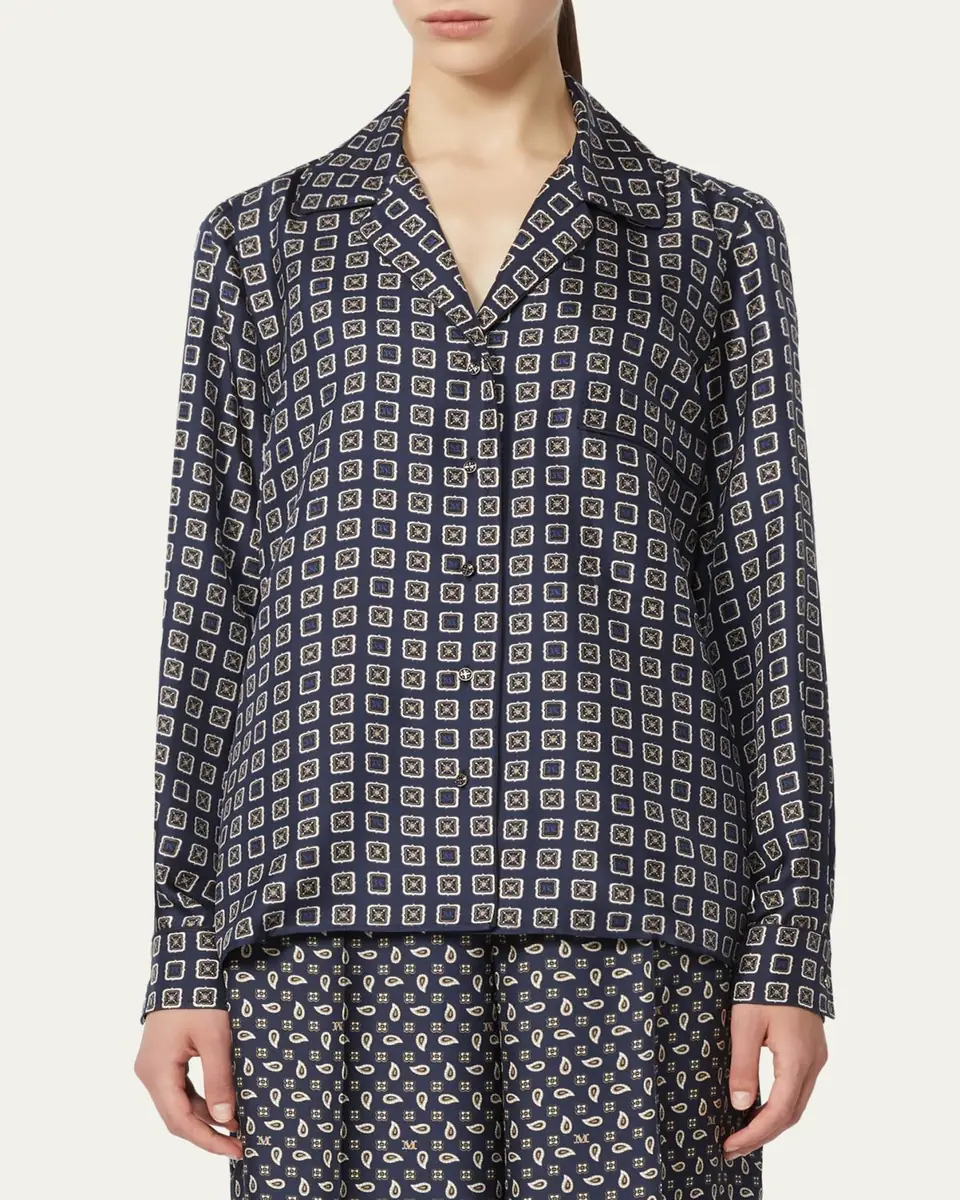Max Mara Disco Geometric-Print Silk Twill Shirt | Thumbnail 8 Max Mara Disco Geometric-Print Silk Twill Shirt | Thumbnail 8