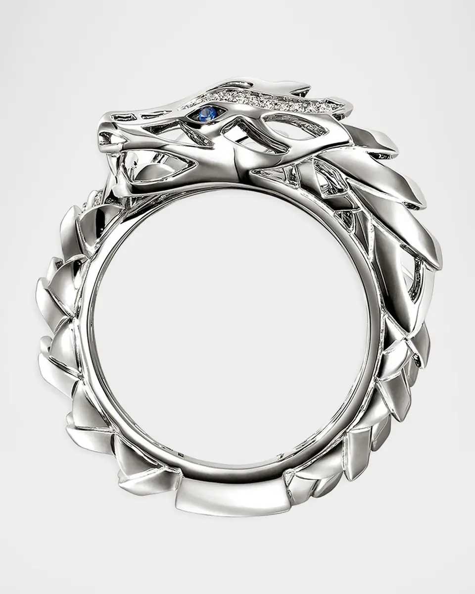 John Hardy Sterling Silver Naga Ring with Diamonds and Blue Sapphires | Thumbnail 4 John Hardy Sterling Silver Naga Ring with Diamonds and Blue Sapphires | Thumbnail 4