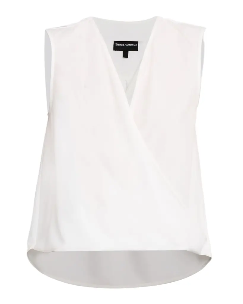 Emporio Armani Sleeveless Faux-Wrap Crepe Shell | Image 1 Emporio Armani Sleeveless Faux-Wrap Crepe Shell | Image 1