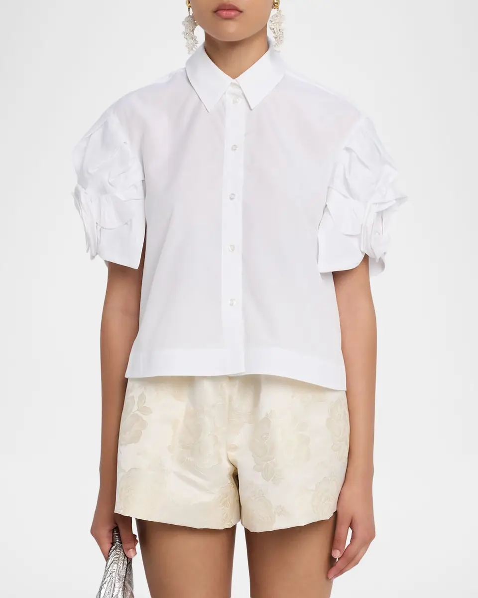 Simone Rocha Rose Puff-Sleeve Crop Button-Down Shirt | Thumbnail 3 Simone Rocha Rose Puff-Sleeve Crop Button-Down Shirt | Thumbnail 3