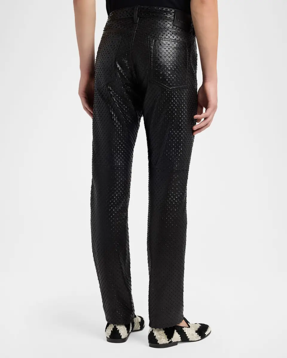 TOM FORD Men's Perforated Leather Straight-Leg Five-Pocket Pants | Thumbnail 2 TOM FORD Men's Perforated Leather Straight-Leg Five-Pocket Pants | Thumbnail 2