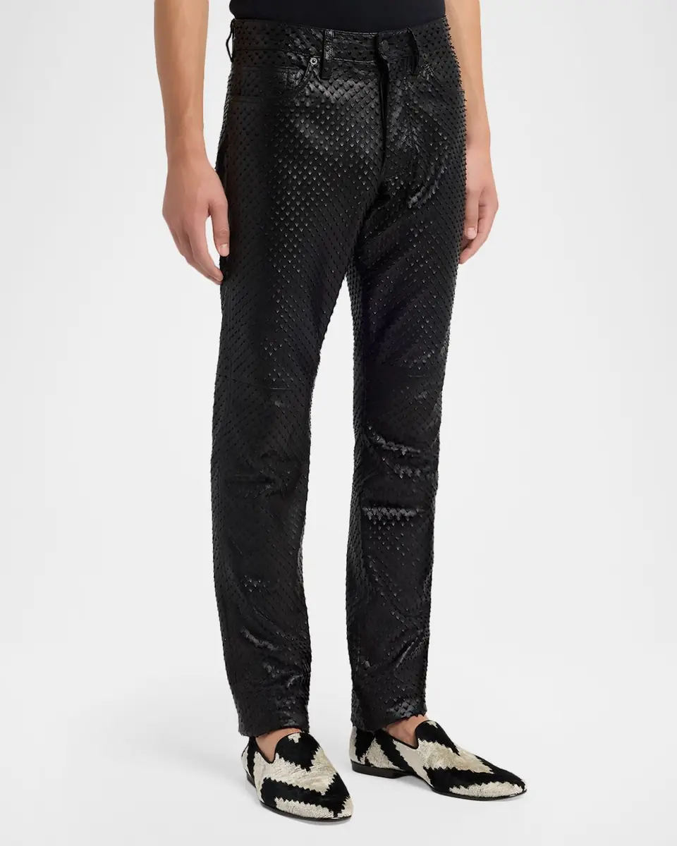 TOM FORD Men's Perforated Leather Straight-Leg Five-Pocket Pants | Thumbnail 3 TOM FORD Men's Perforated Leather Straight-Leg Five-Pocket Pants | Thumbnail 3