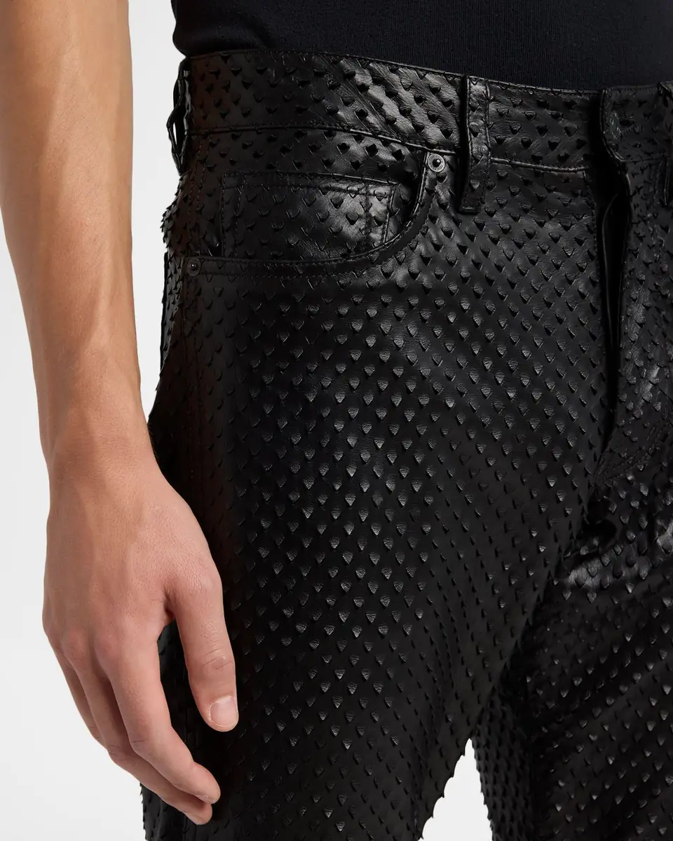 TOM FORD Men's Perforated Leather Straight-Leg Five-Pocket Pants | Thumbnail 4 TOM FORD Men's Perforated Leather Straight-Leg Five-Pocket Pants | Thumbnail 4