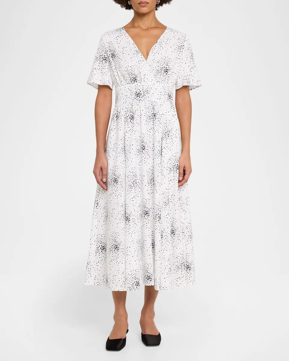Emporio Armani Dotted Flutter-Sleeve Midi Dress | Thumbnail 2 Emporio Armani Dotted Flutter-Sleeve Midi Dress | Thumbnail 2