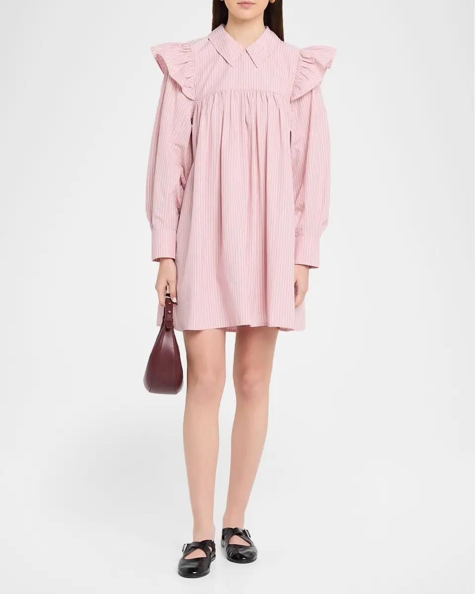 Ganni Oxford Stripe Long-Sleeve Mini Dress | Thumbnail 2