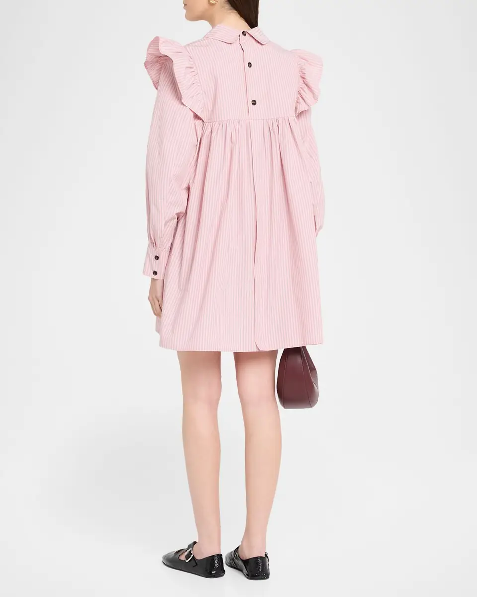 Ganni Oxford Stripe Long-Sleeve Mini Dress | Thumbnail 3